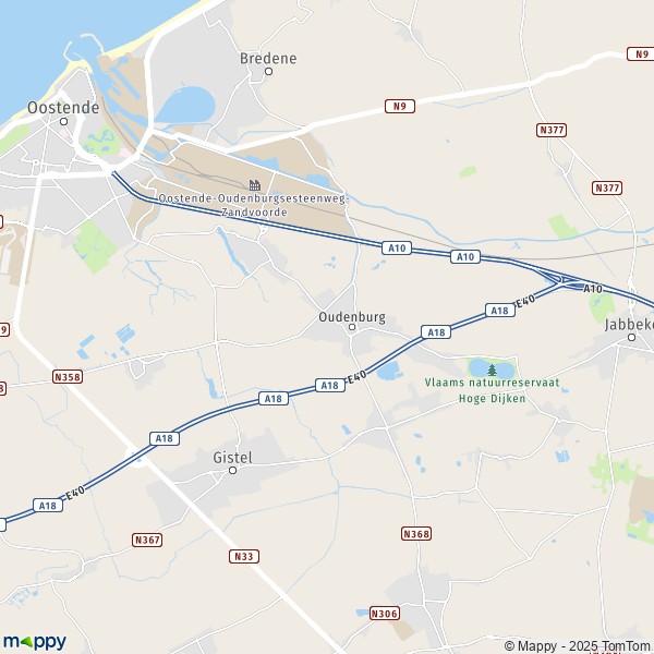 La carte pour la ville de 8400-8480 Oudenburg