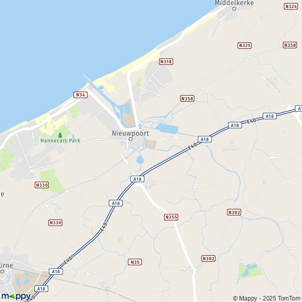 La carte pour la ville de 8433-8620 Nieuport