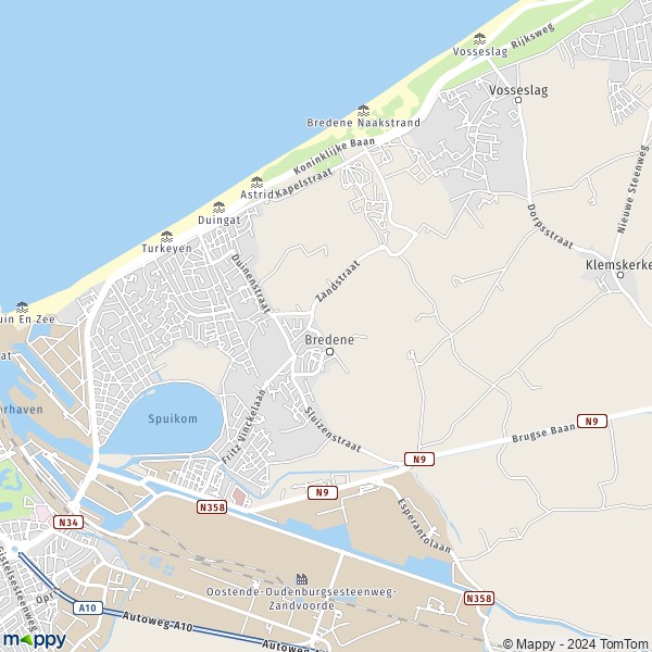 La carte pour la ville de 8450 Bredene