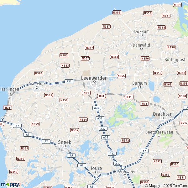 La carte pour la ville de Leeuwarden 8491-9255