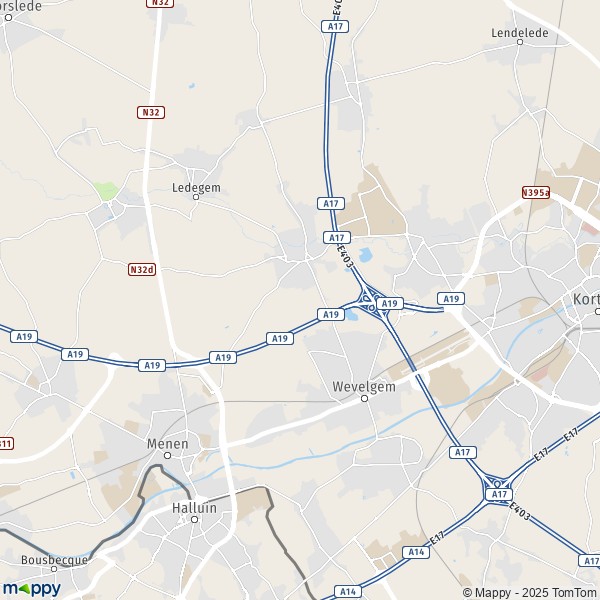 La carte pour la ville de 8501-8930 Wevelgem