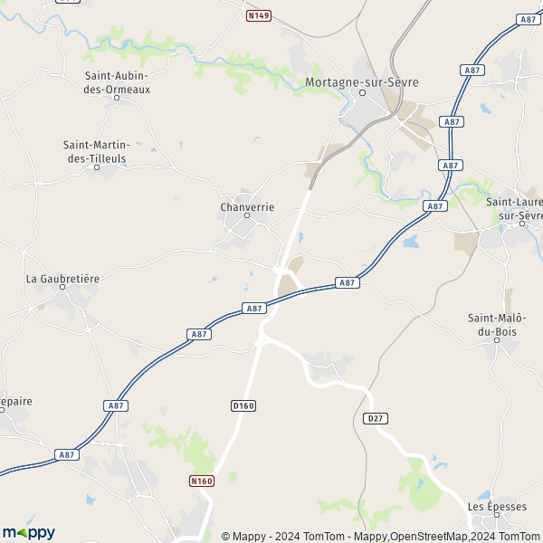 La carte pour la ville de La Verrie, 85130 Chanverrie