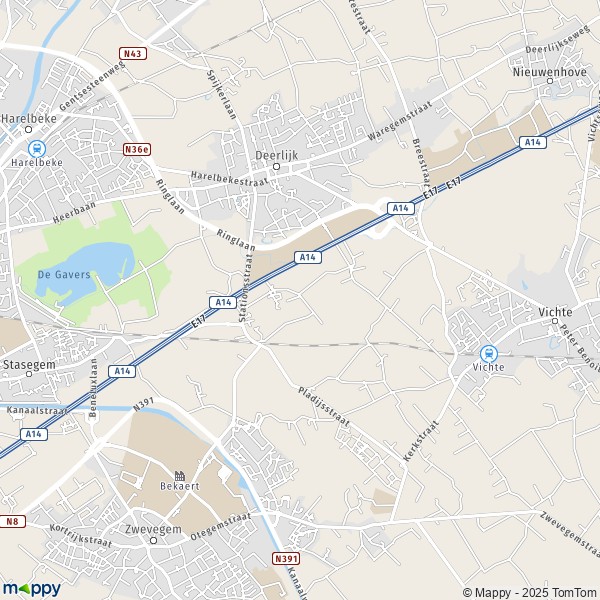 La carte pour la ville de 8540-8790 Deerlijk