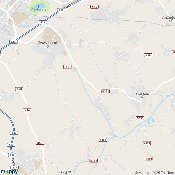 La carte pour la ville de 8550-8554 Zwevegem