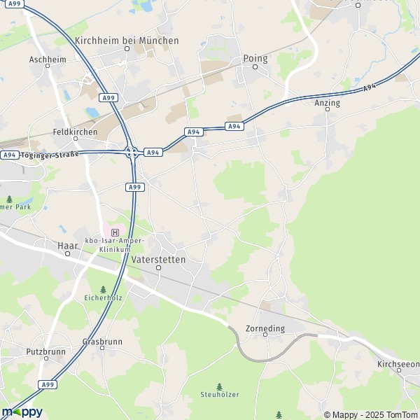 La carte pour la ville de 85591-85646 Vaterstetten