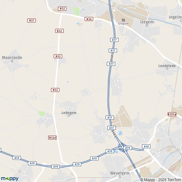 La carte pour la ville de 8560-8890 Ledegem