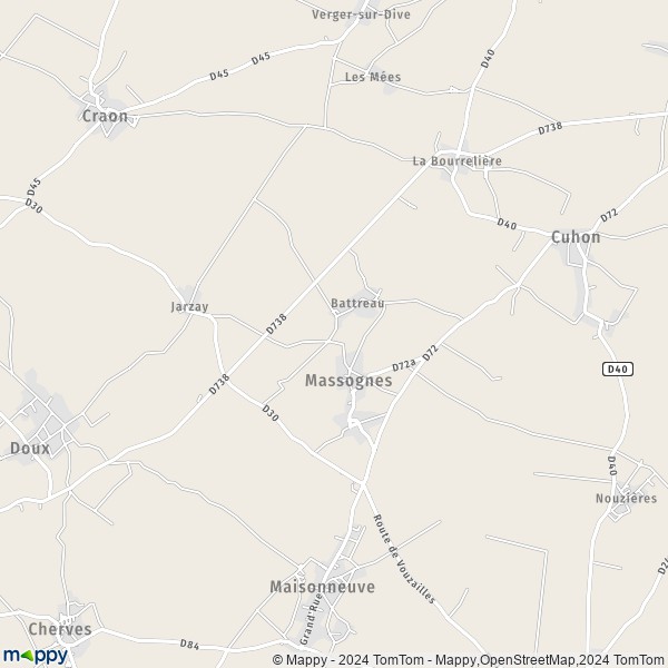 La carte pour la ville de Massognes 86170