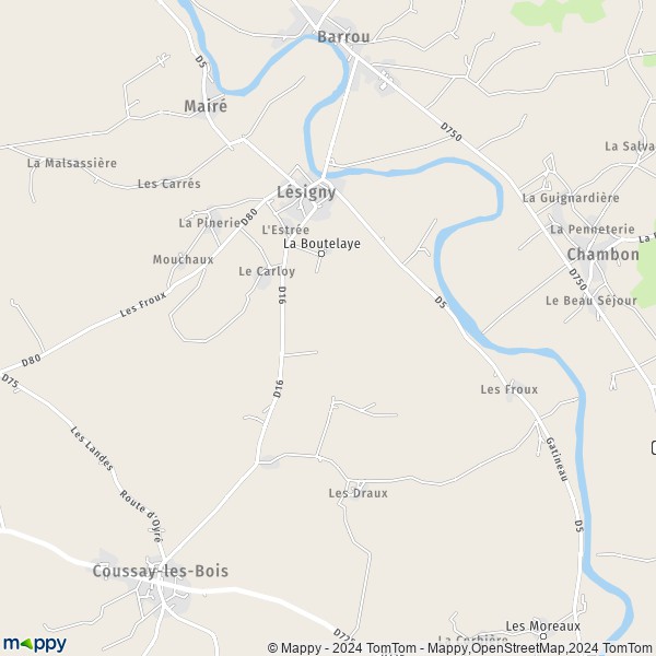 La carte pour la ville de Lésigny 86270