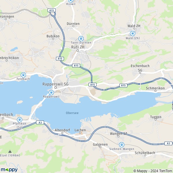 La carte pour la ville de Rapperswil-Jona 8630-8734