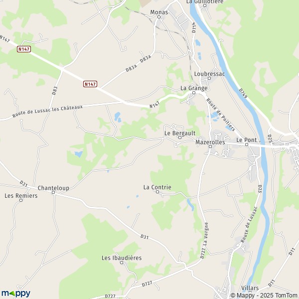 La carte pour la ville de Mazerolles 86320