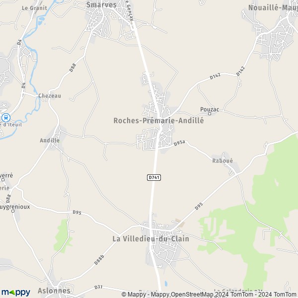 La carte pour la ville de Roches-Prémarie-Andillé 86340