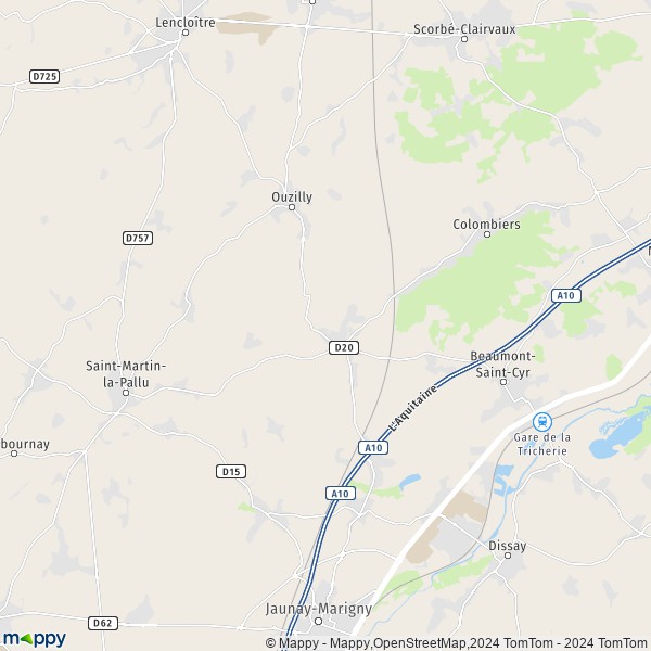 La carte pour la ville de Marigny-Brizay, 86380 Jaunay-Marigny
