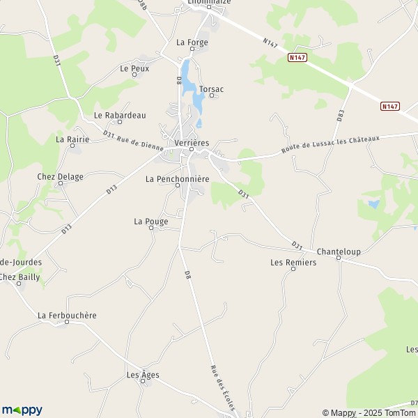 La carte pour la ville de Verrières 86410