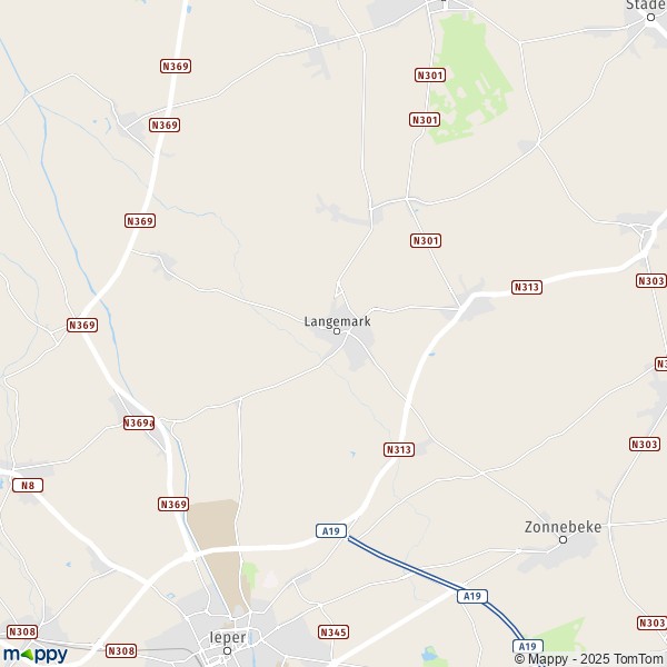 La carte pour la ville de 8650-8920 Langemark-Poelkapelle