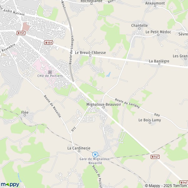 La carte pour la ville de Mignaloux-Beauvoir 86550