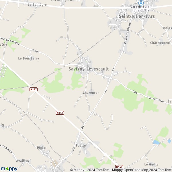 La carte pour la ville de Savigny-Lévescault 86800