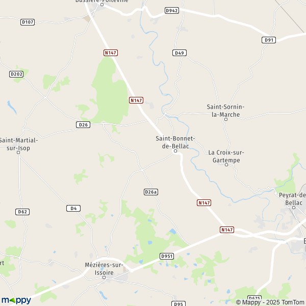 La carte pour la ville de Saint-Bonnet-de-Bellac 87300