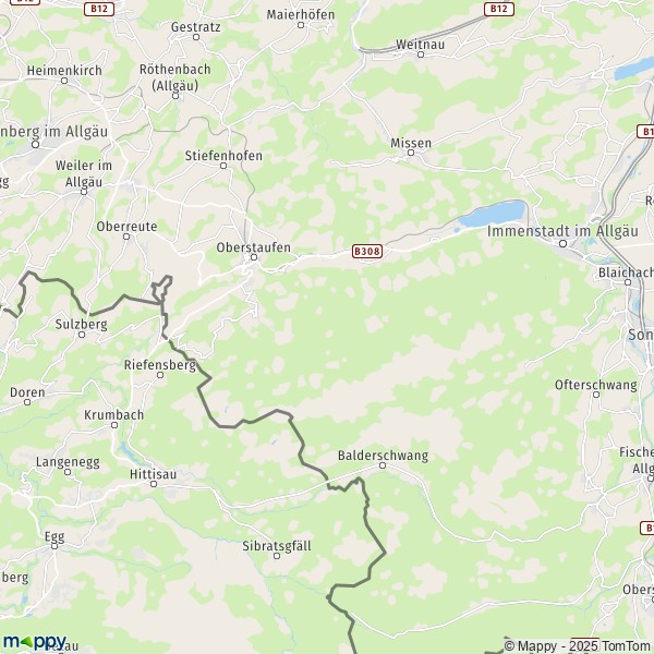 La carte pour la ville de 87534 Oberstaufen