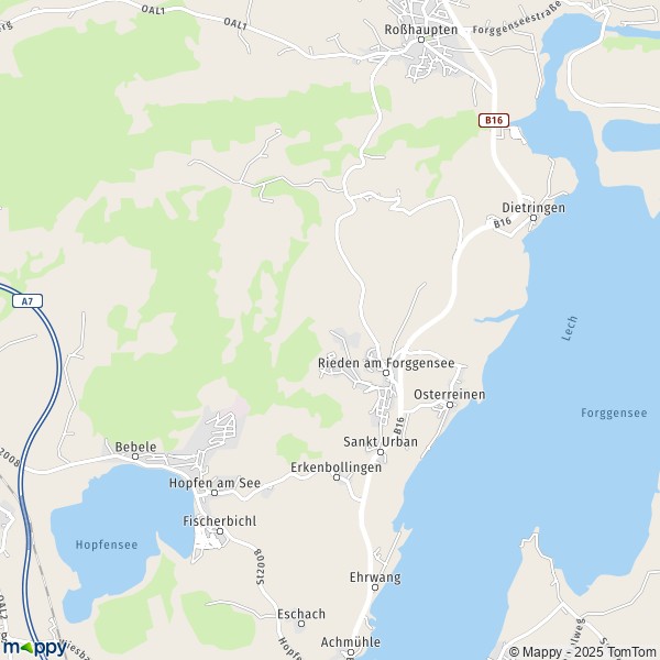 La carte pour la ville de 87669-87672 Rieden am Forggensee