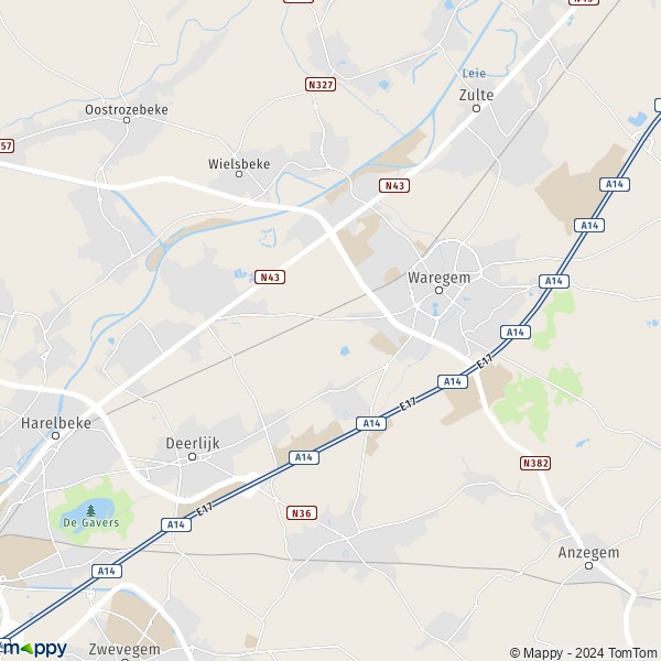 La carte pour la ville de 8790-8793 Waregem