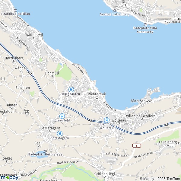 La carte pour la ville de Richterswil 8805-8833