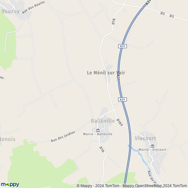 La carte pour la ville de Balléville 88170