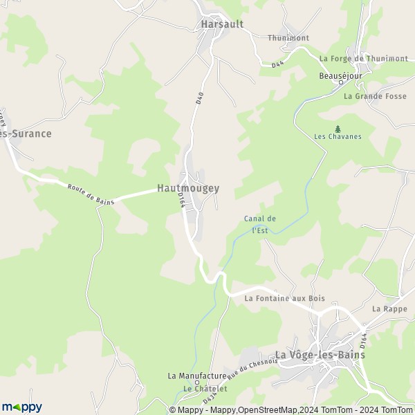 La carte pour la ville de Hautmougey, 88240 La Vôge-les-Bains