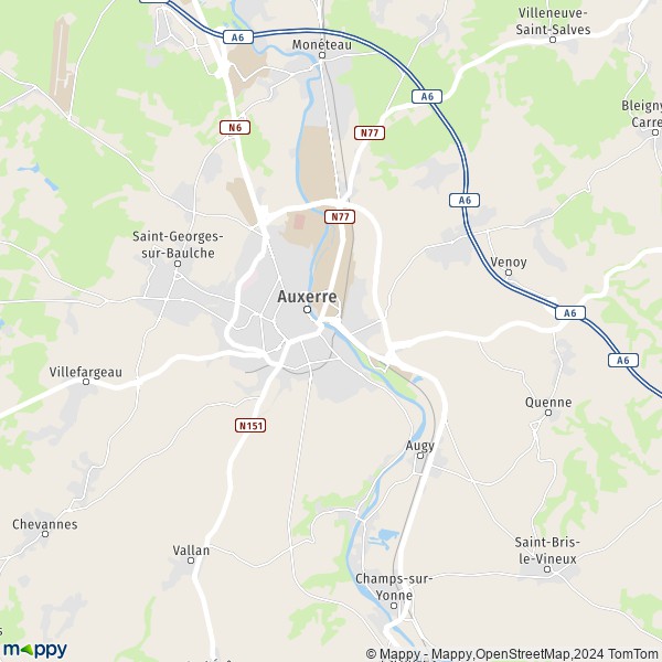 La carte pour la ville de Auxerre 89000-89290
