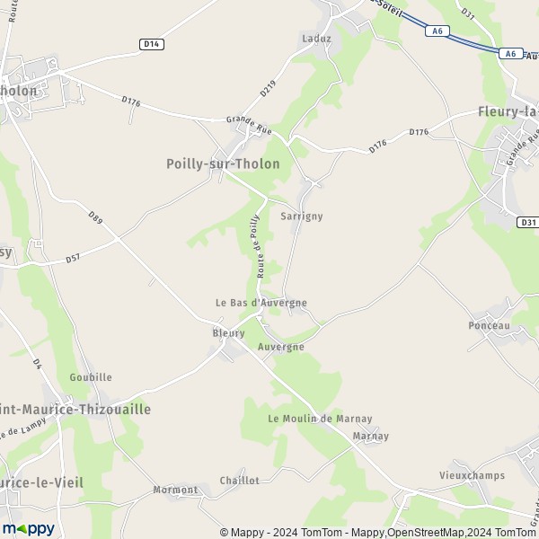 La carte pour la ville de Poilly-sur-Tholon 89110
