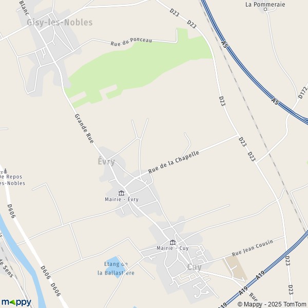 La carte pour la ville de Évry 89140