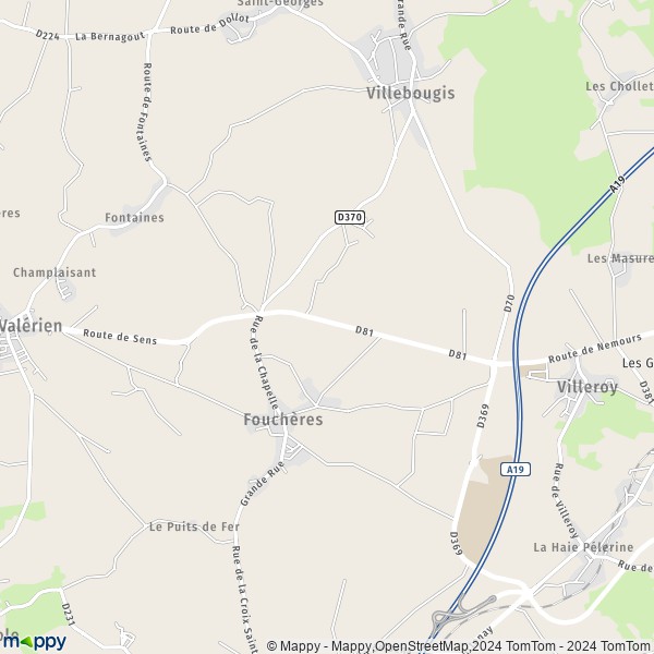 La carte pour la ville de Fouchères 89150