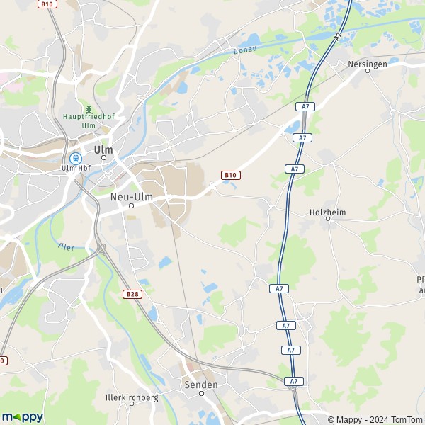 La carte pour la ville de 89231-89233 Neu-Ulm