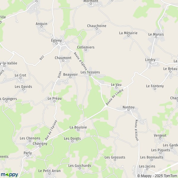 La carte pour la ville de Beauvoir 89240