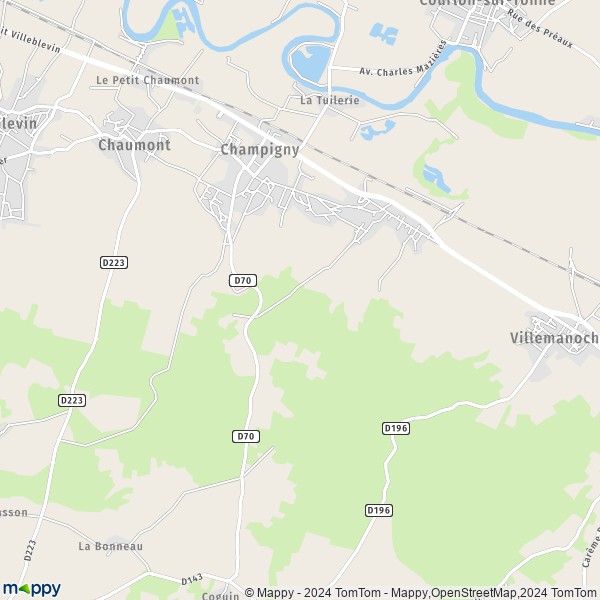 La carte pour la ville de Champigny 89340