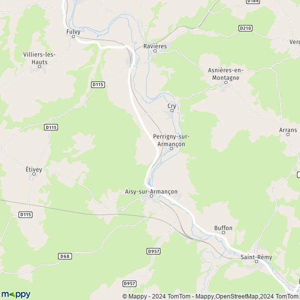 La carte pour la ville de Perrigny-sur-Armançon 89390