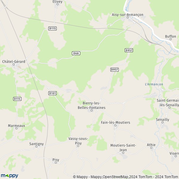La carte pour la ville de Bierry-les-Belles-Fontaines 89420