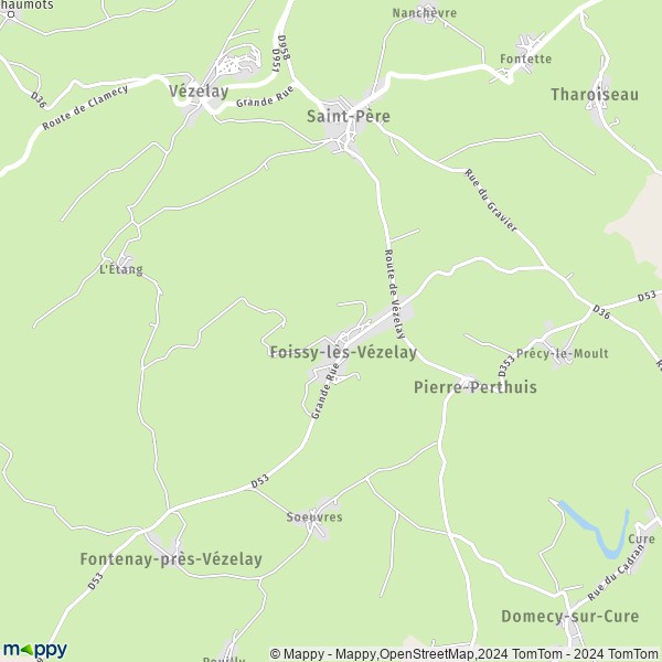 La carte pour la ville de Foissy-lès-Vézelay 89450