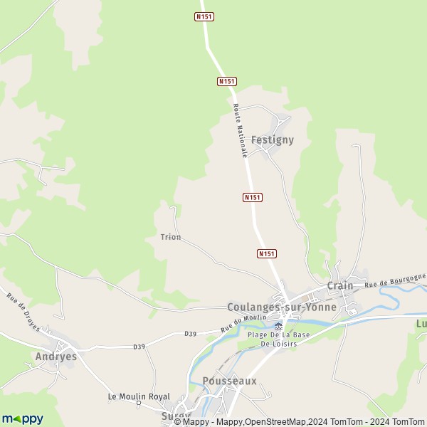 La carte pour la ville de Coulanges-sur-Yonne 89480