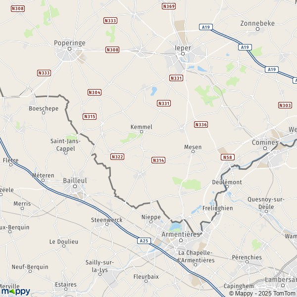 La carte pour la ville de 8950-8958 Heuvelland