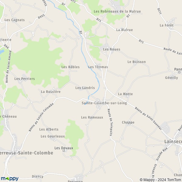 La carte pour la ville de Sainte-Colombe-sur-Loing, 89520 Treigny-Perreuse-Sainte-Colombe