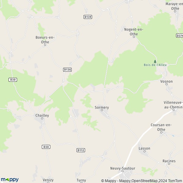 La carte pour la ville de Sormery 89570
