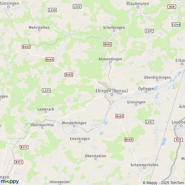 La carte pour la ville de 89584-89616 Ehingen (Donau)