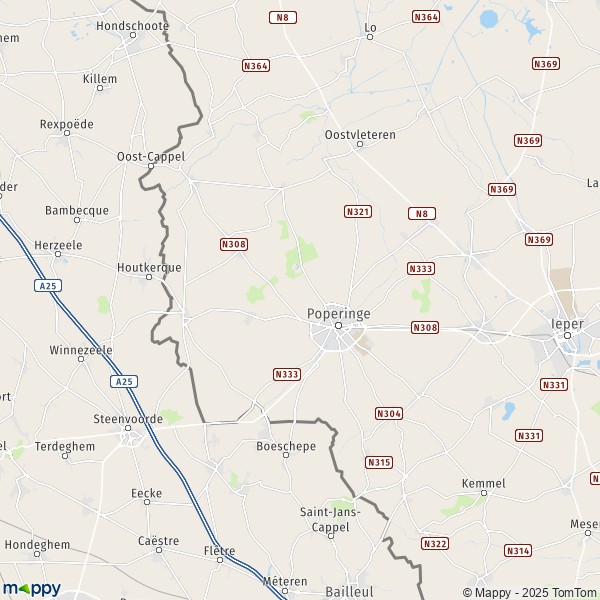 La carte pour la ville de 8970-8978 Poperinge