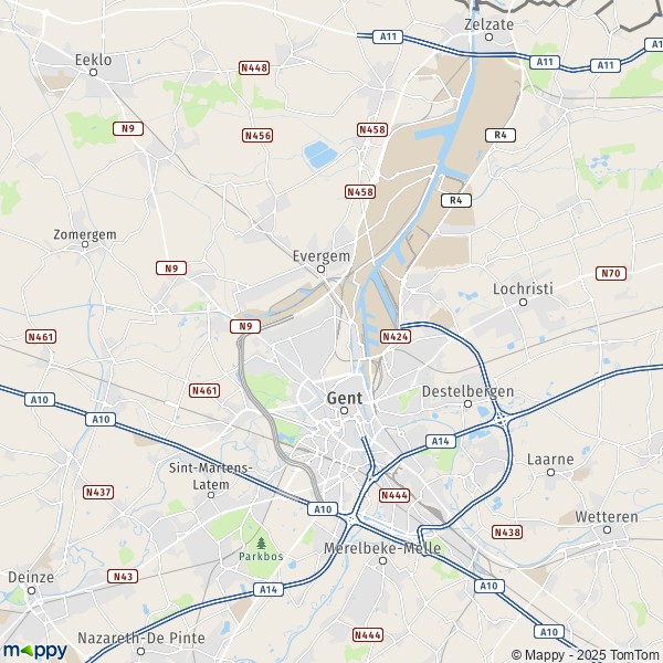 La carte pour la ville de 9000-9921 Gand