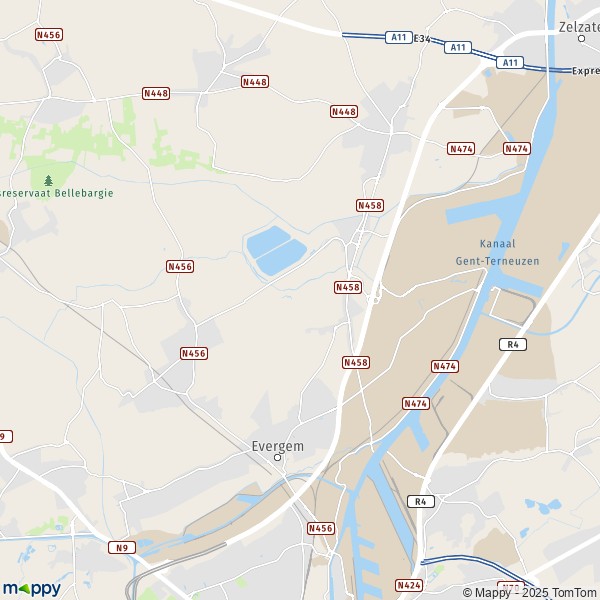 La carte pour la ville de 9030-9940 Evergem