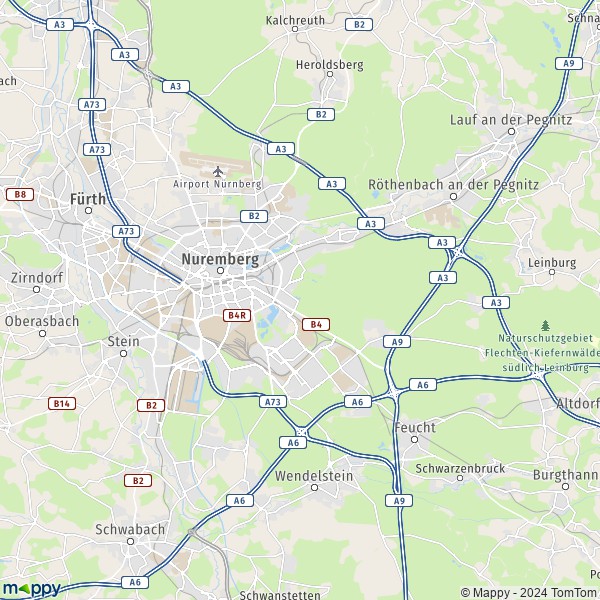 La carte pour la ville de 90402-90763 Nuremberg