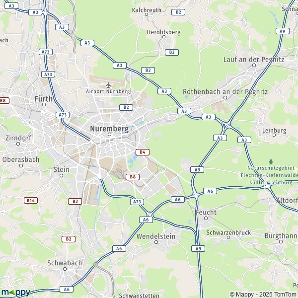 La carte pour la ville de 90402-90763 Nuremberg