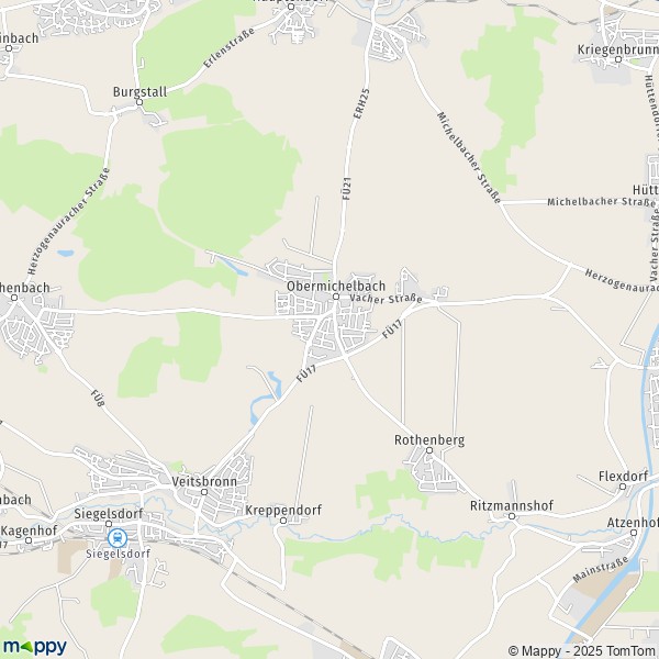 La carte pour la ville de 90587 Obermichelbach