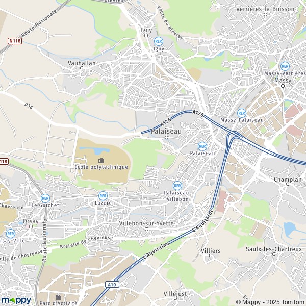 La carte pour la ville de Palaiseau 91120