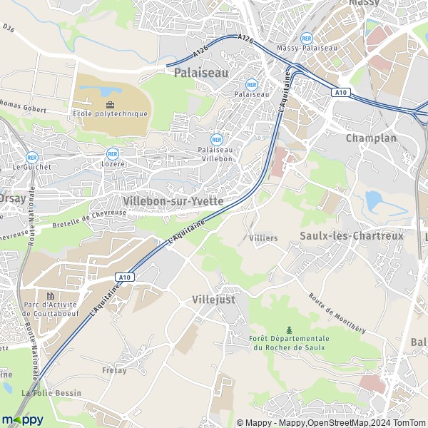 La carte pour la ville de Villebon-sur-Yvette 91140